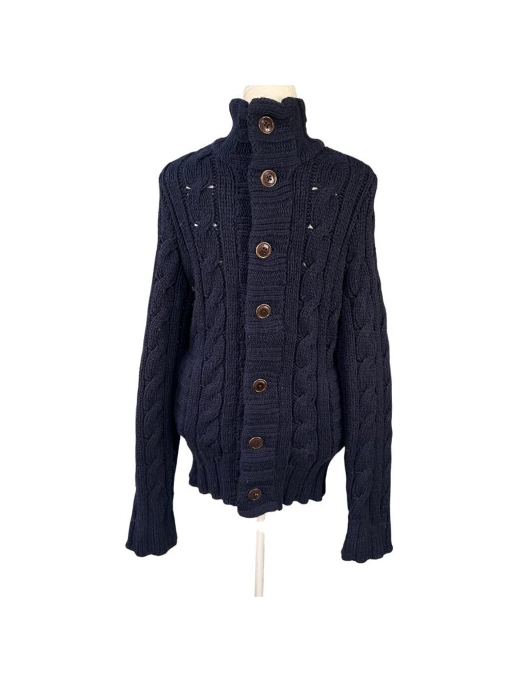 Abercrombie & Fitch Men's Y2K Muscle Fit Cable Knit Button-Up Sweater Blue Siz S